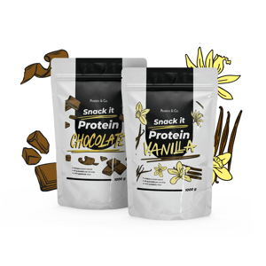 Protein & Co. SNACK IT Protein 1 kg + 1 kg za zvýhodněnou cenu Vyber si z těchto lahodných příchutí: Chocolate, Vyber si z těchto lahodných příchutí: Vanilla